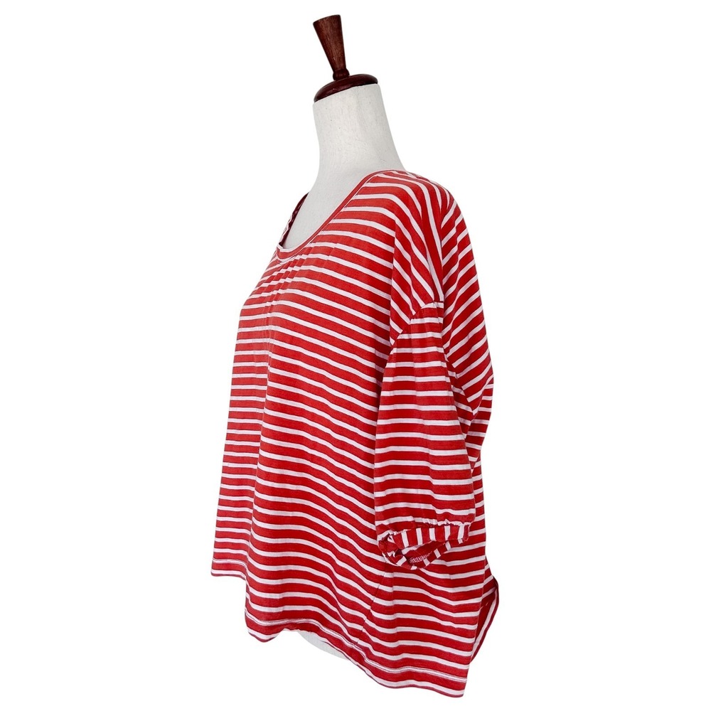 CABI Size Medium Poolside‎ Puff Sleeve Top Orange White Stripe #5984 Blouse - Picture 8 of 13